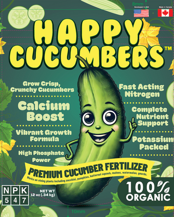 Happy Cucumber Fertilizer Organic Premium Fertilizer for Cucumbers, Zucchini, Pumpkins, Squash & Melons – Fast-Acting, Nutrient-Rich Cucumber Plant Food for Strong Growth & High Yields – 12 oz