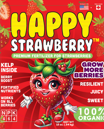 Happy Strawberry Fertilizer Organic Premium Fertilizer for Strawberries & All Berries – Nutrient-Rich, Kelp-Infused Plant Food for Juicier, Sweeter Fruit – 4-6-4 NPK 12 oz (0.34 kg)